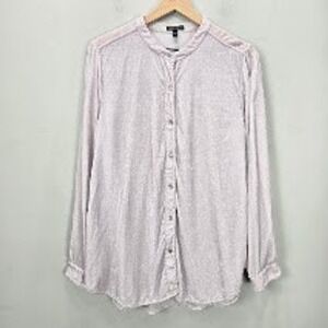 Eileen Fisher Velvet Button Down Top L Soft Lavender Silk Blend Fall Minimalist